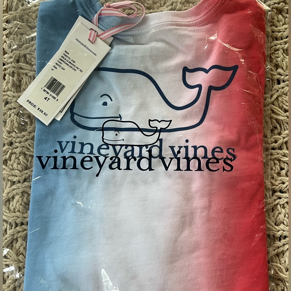 New Vineyard Vines kids Americana Dip Dye Patriotic whale Tee top Shirt size 4T